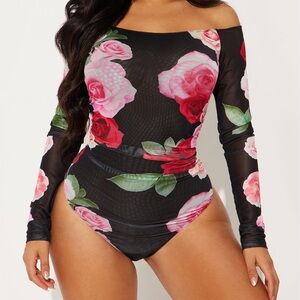 Fashion Nova Floral Off-Shoulder Bodysuit